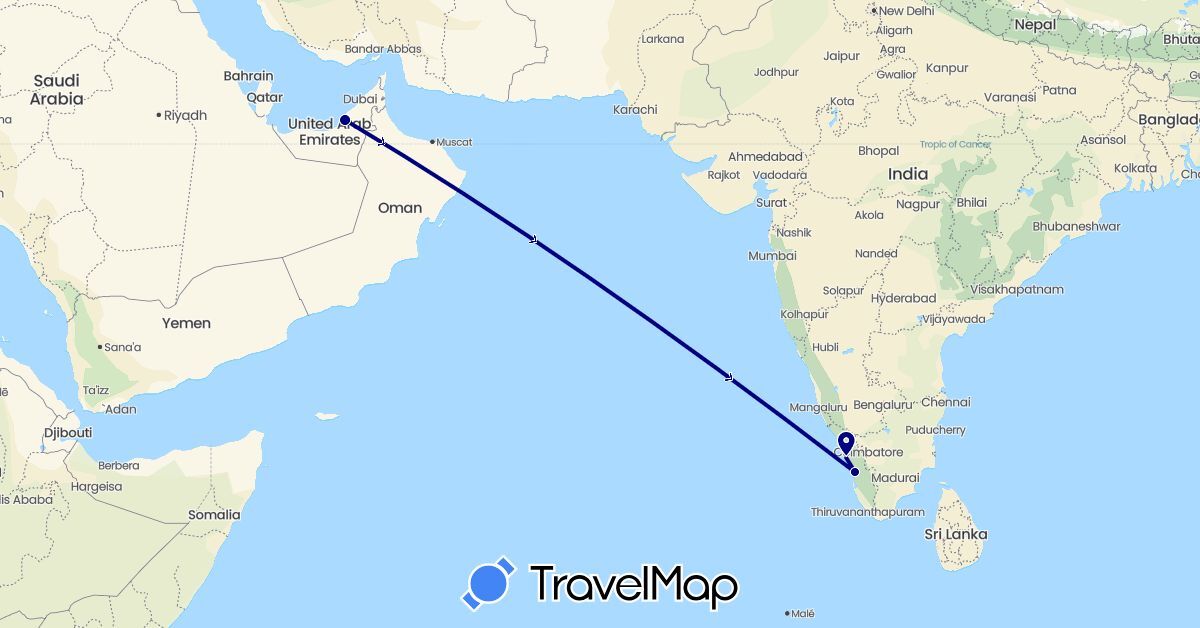 TravelMap itinerary: driving in United Arab Emirates, India (Asia)
